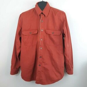 L.L. Bean Shacket Shirt Mens Medium Rust Button Front Plaid Interior Pockets